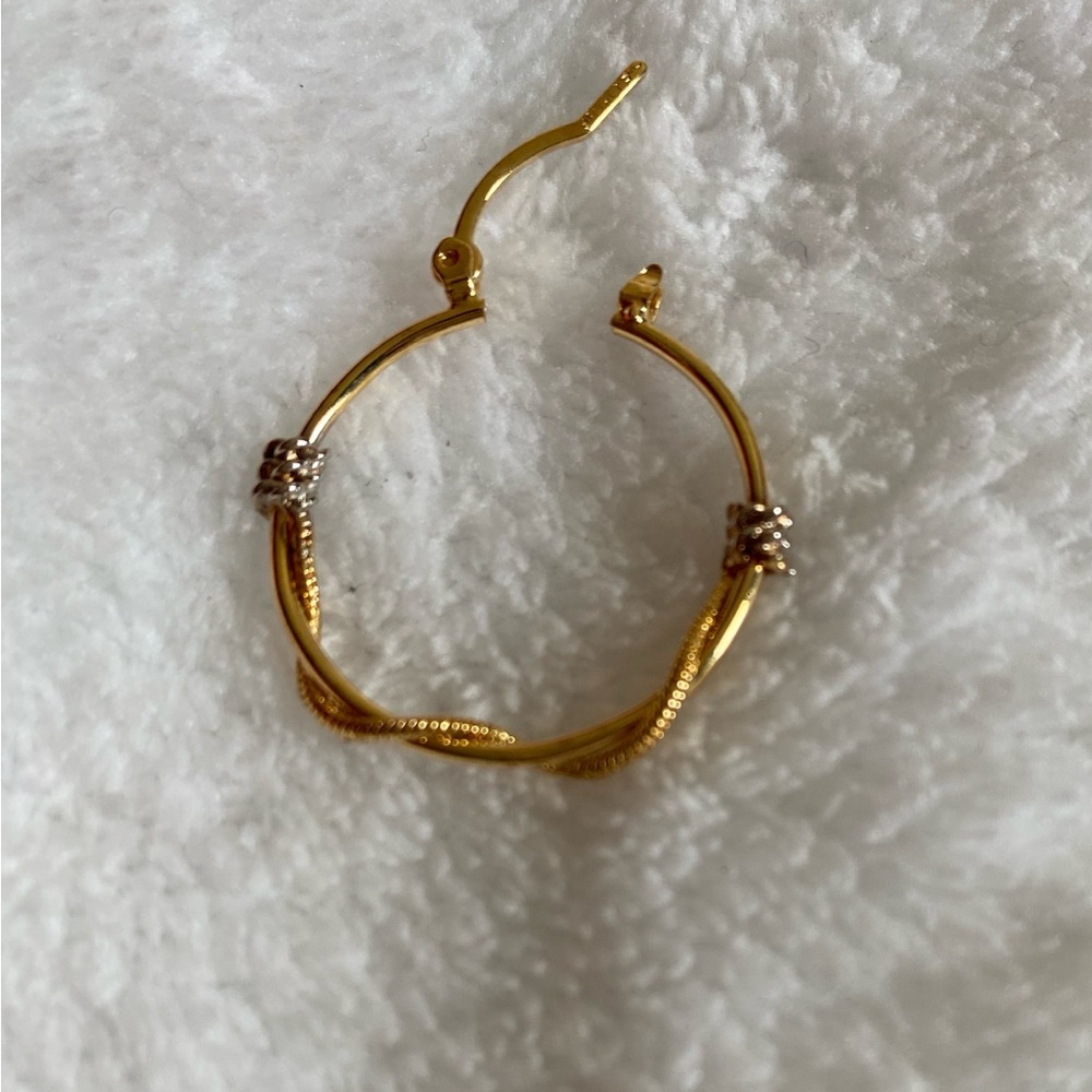 1 pair of hoops medium size 14K overlay gold with silver decor